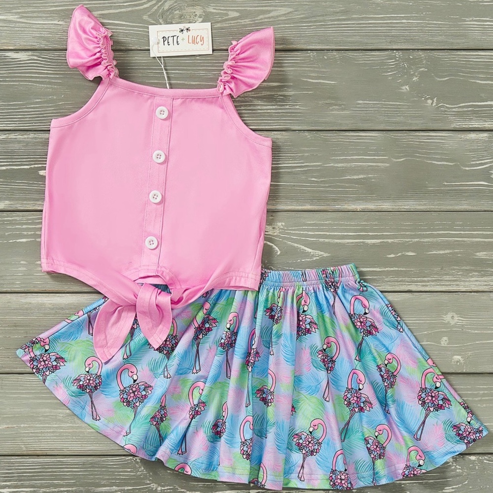 Pete and Lucy Flowery Flamingo 2pc set 6-12 mo
